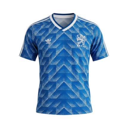 Camiseta retro Países Bajos 1988 segunda equipación azul — vista frontal en maniquí