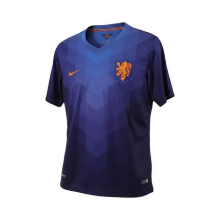 Camiseta retro Países Bajos 2014 segunda equipación azul — vista frontal en maniquí