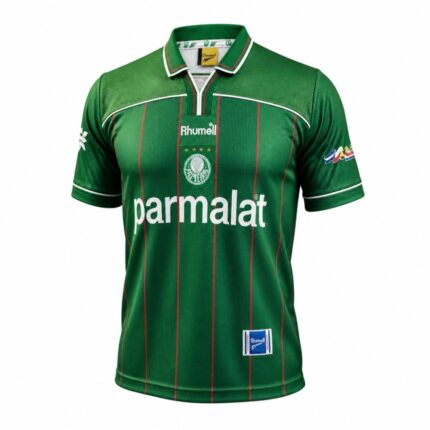 Vista frontal de la elástica de fútbol retro del Palmeiras 1999. Equipación de local para adulto, versión para aficionados.
