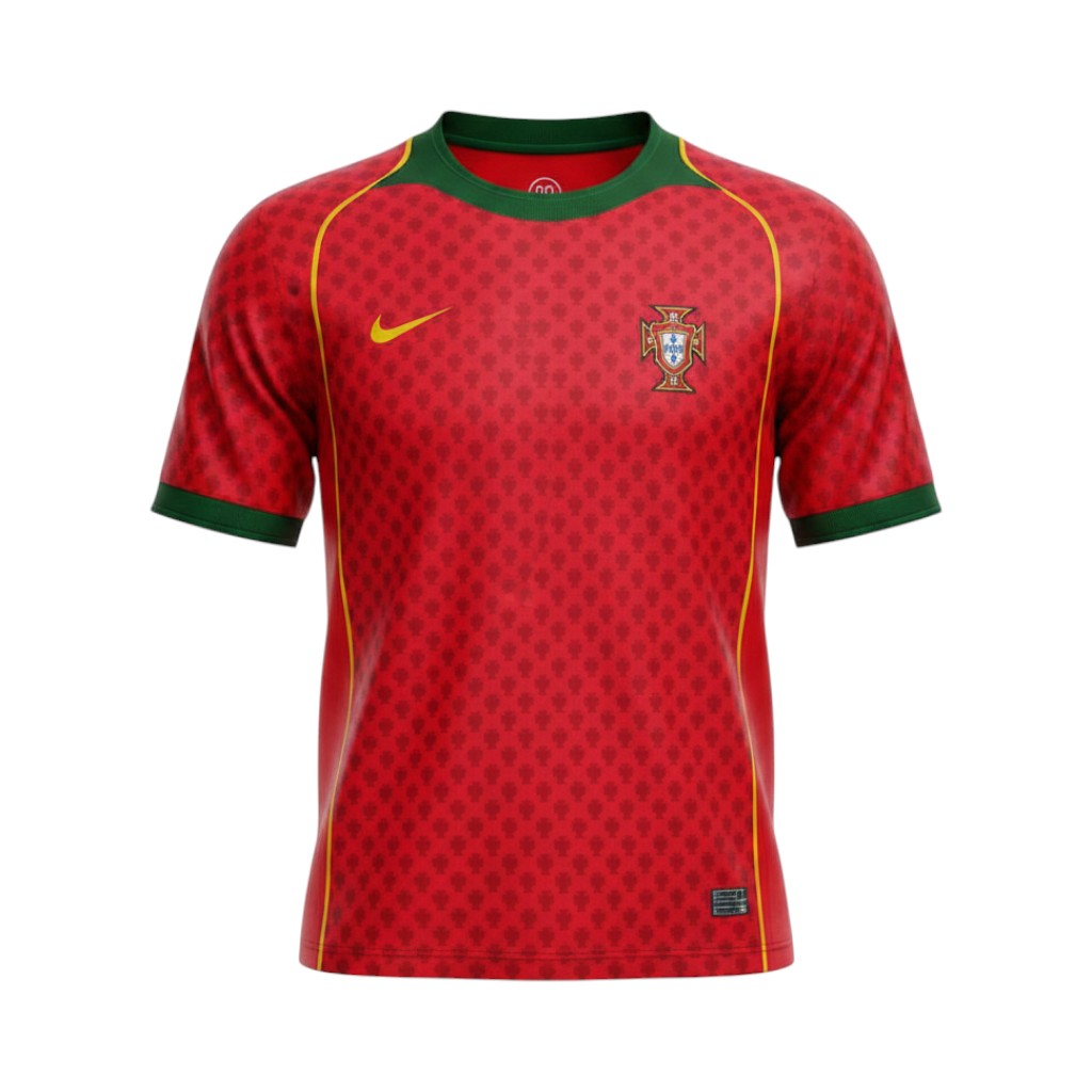Camiseta retro Portugal 2004 primera equipación vista frontal en maniquí Camiseta retro Portugal 2004 primera equipación — vista frontal en maniquí