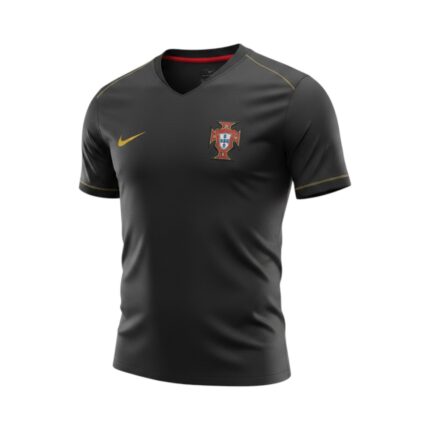 Camiseta retro Portugal 2006 segunda equipación negra — vista frontal en maniquí