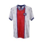 Camiseta retro PSG 1994/95 segunda equipación blanca y roja — vista frontal en maniquí