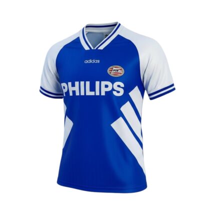 Camiseta retro PSV Eindhoven 1994-1995 segunda equipación azul y blanca — vista frontal en maniquí