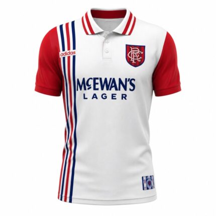 Camiseta de visitante del Glasgow Rangers, modelo retro 1996/97. Equipación alternativa para hombre en color rojo y negro.