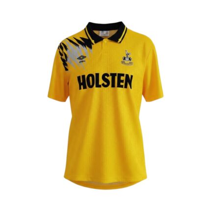 Camiseta retro Tottenham 1992/94 segunda equipación amarilla — vista frontal en maniquí