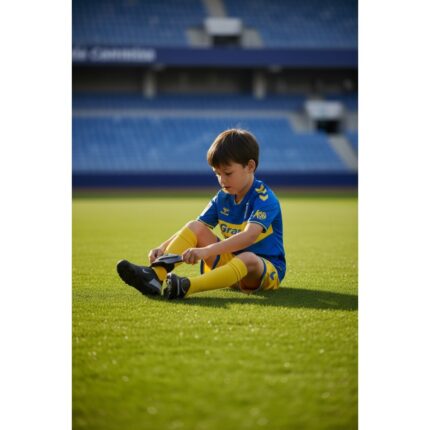 Kit de la segunda equipación de la UD Las Palmas para niños temporada 26/27. Camiseta y pantalón oficial para jóvenes aficionados.