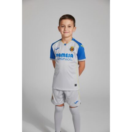 Camiseta de la 2ª equipación del Villarreal CF para niños de la temporada 2026-27, vista frontal.