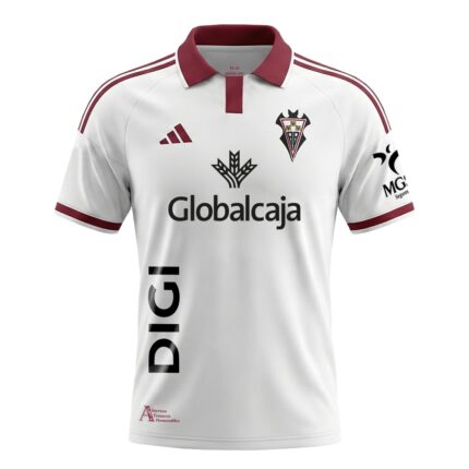 Vista frontal de la camiseta de la primera equipación del Albacete Balompié para la temporada 2026/27, versión de adulto.