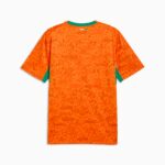 Camiseta de la primera equipación de Costa de Marfil 2026 para adulto. Vista frontal de la camiseta naranja con el escudo.