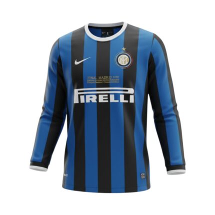 Camiseta retro Inter de Milán 2009/10 primera equipación manga larga, conmemorativa de la final de la Champions League. — vista frontal en maniquí