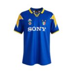 Camiseta retro Juventus 1995/96 segunda equipación azul con detalles amarillos — vista frontal en maniquí