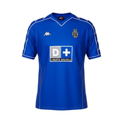 Camiseta retro Juventus 1999/00 segunda equipación azul — vista frontal en maniquí