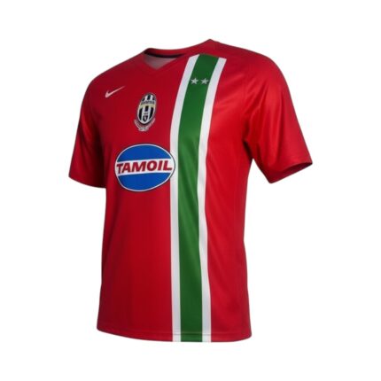 Camiseta retro Juventus 2005/06 segunda equipación roja — vista frontal en maniquí