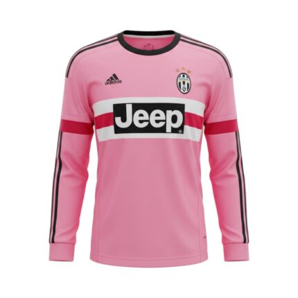 Camiseta retro Juventus 2015/16 segunda equipación manga larga rosa — vista frontal en maniquí