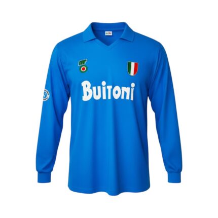 Camiseta retro Nápoles 1987/88 primera equipación manga larga — vista frontal en maniquí