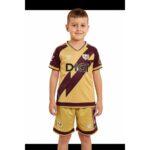 Tercera equipación de fútbol del Rayo Vallecano para niños, temporada 2026-2027. Camiseta y pantalón oficial para los más pequeños.